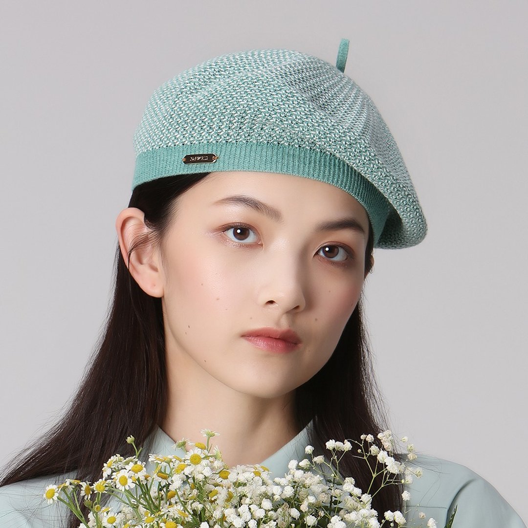 【ISW】细针针织贝雷帽- 蒂芙尼绿 - 帽子 - 棉．麻 白色