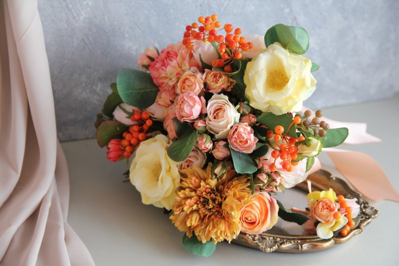 新娘捧花 欧式捧花 捧花 花束 定制订作捧花 婚礼小物 伴娘捧花 - 植栽/盆栽 - 植物．花 橘色
