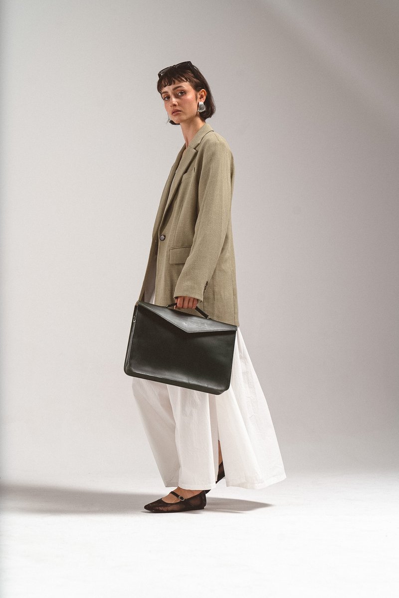 皮革公文包 - 公文包/医生包 - 真皮 绿色