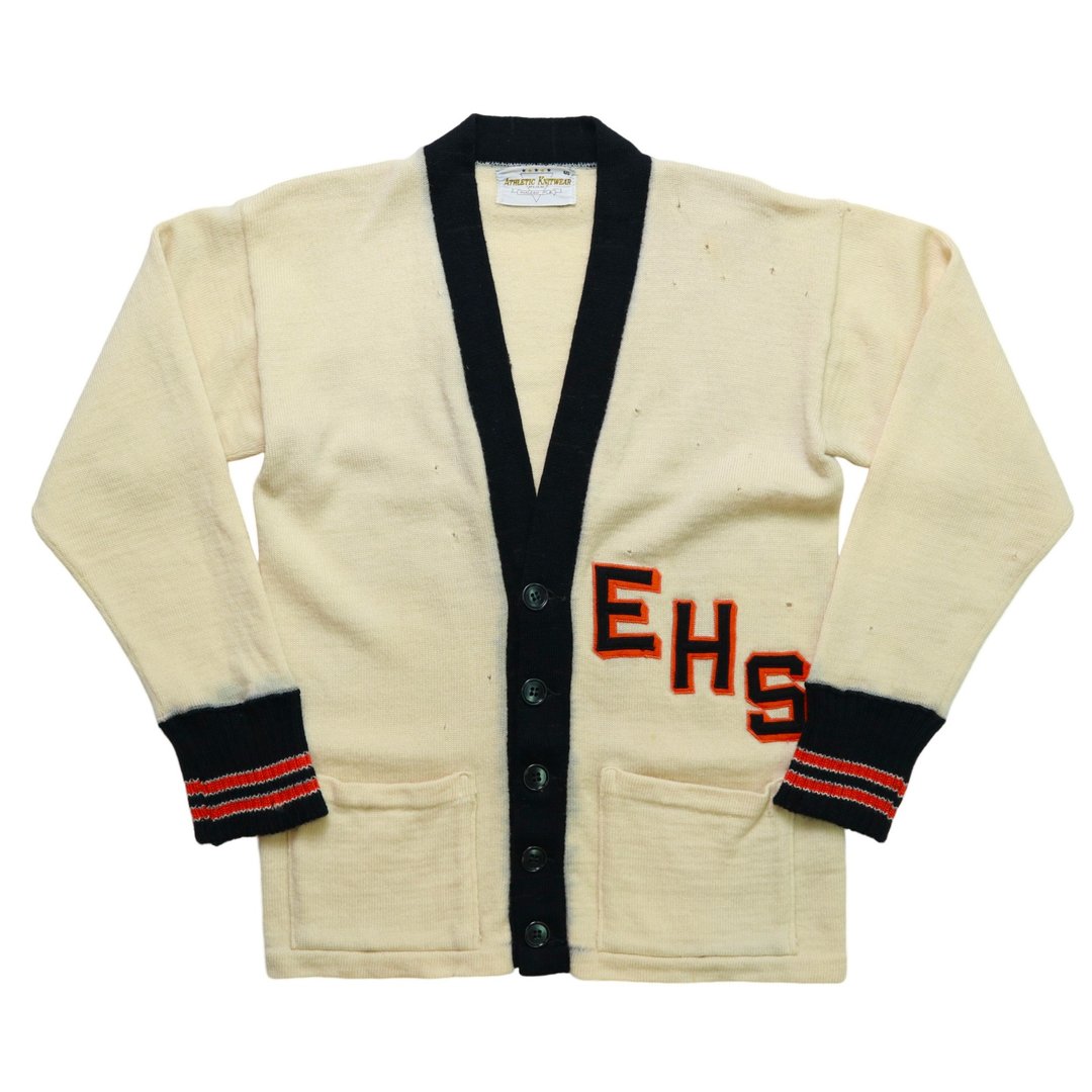 70s Letterman Sweater Patch EHS Cardigan - 女装针织衫/毛衣 - 羊毛 白色