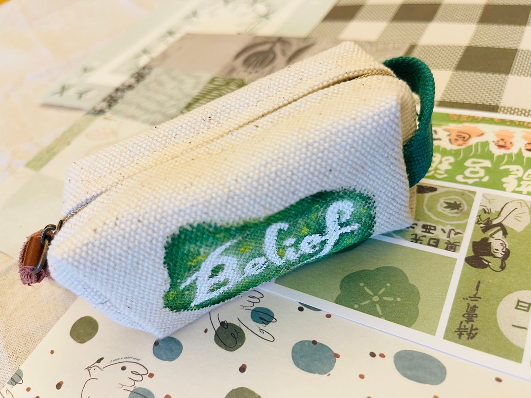 手感。慢起—手绘包x相信 帆布包 零钱包 收纳包  随身小包 - 零钱包 - 棉 白色