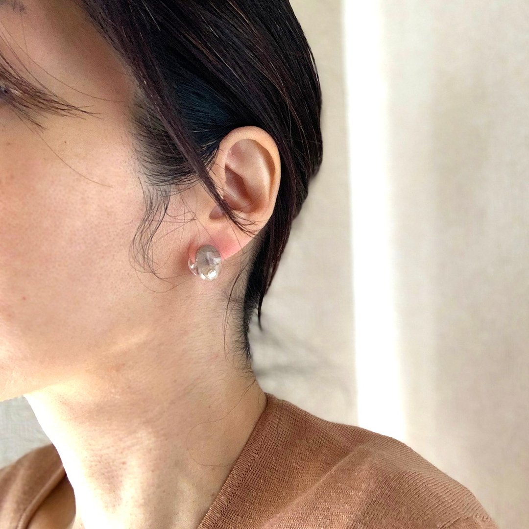 Natural stone earrings Suama/Crazy lace agate/Surgical Stainless Steel - 耳环/耳夹 - 宝石 卡其色