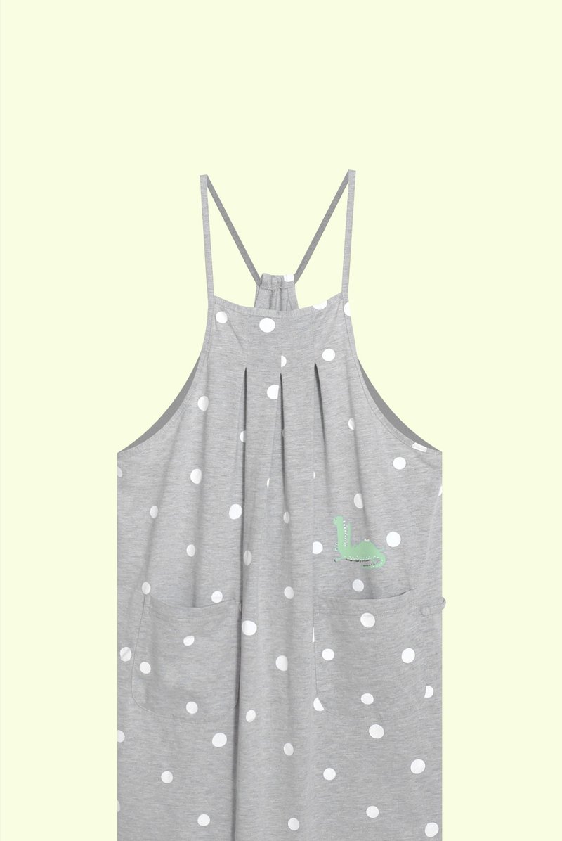 【Last One】鳄鱼的肚皮与太阳蛋／点点休闲吊带裙 - 洋装/连衣裙 - 棉．麻 灰色