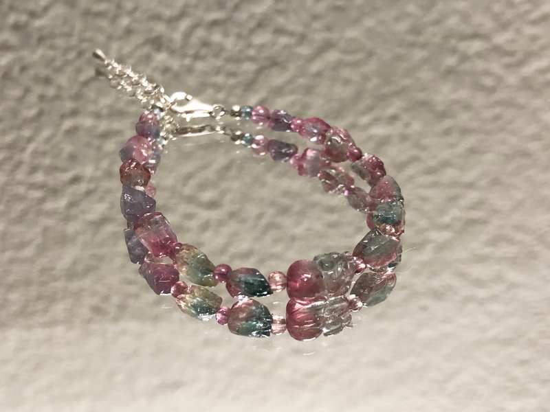 免费开光天然双色碧玺手链 招财貔貅神兽  天然西瓜碧玺原石 - 手链/手环 - 半宝石 多色