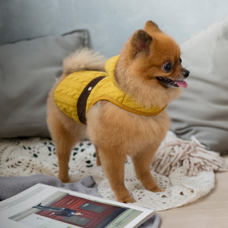 胸背衣 翻玩毛外套 芥末针织帽子款长版造型 L (XS/S/M完售) - 衣/帽 - 棉．麻 