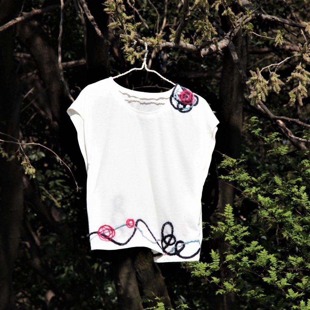 Gift French T-shirt with ribbon - 女装 T 恤 - 棉 白色