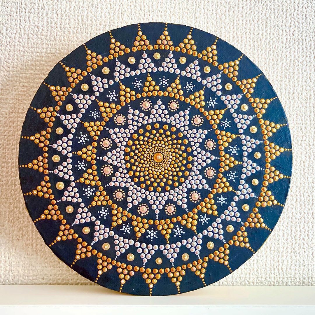Dot Mandala Fireworks No.7 Gold Silver 20cm - 海报/装饰画/版画 - 棉 金色