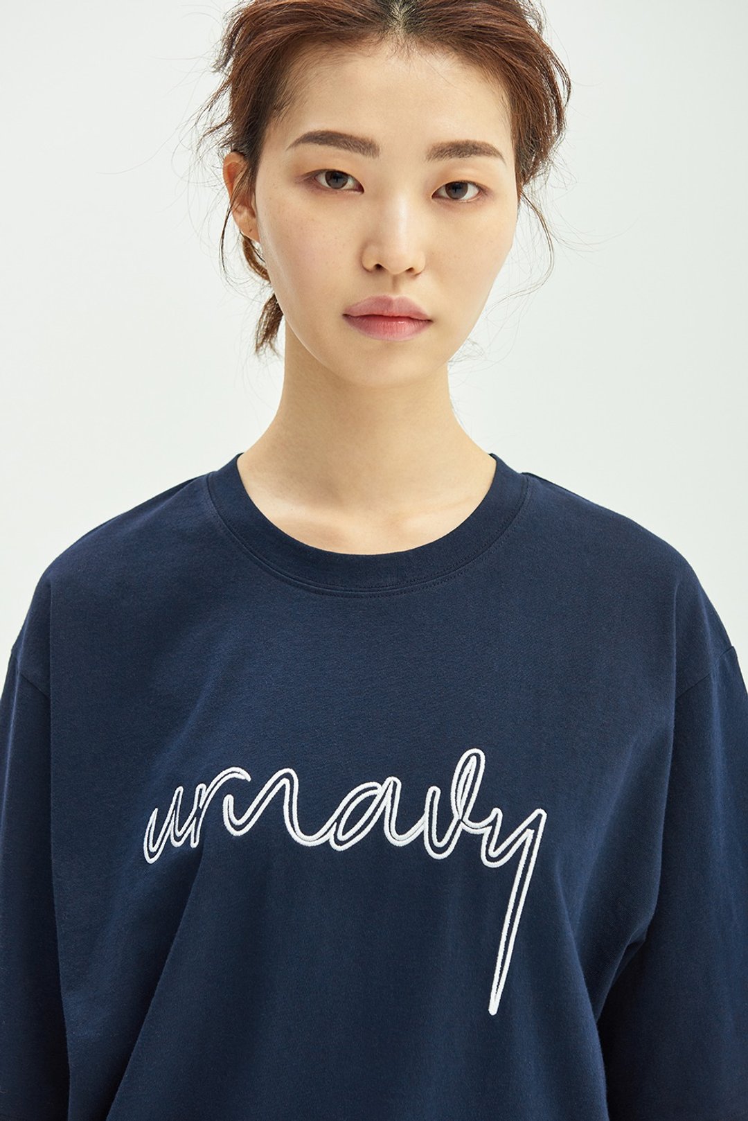经典宽松LOGO T-Shirt/ 深蓝 - 女装 T 恤 - 棉 蓝色