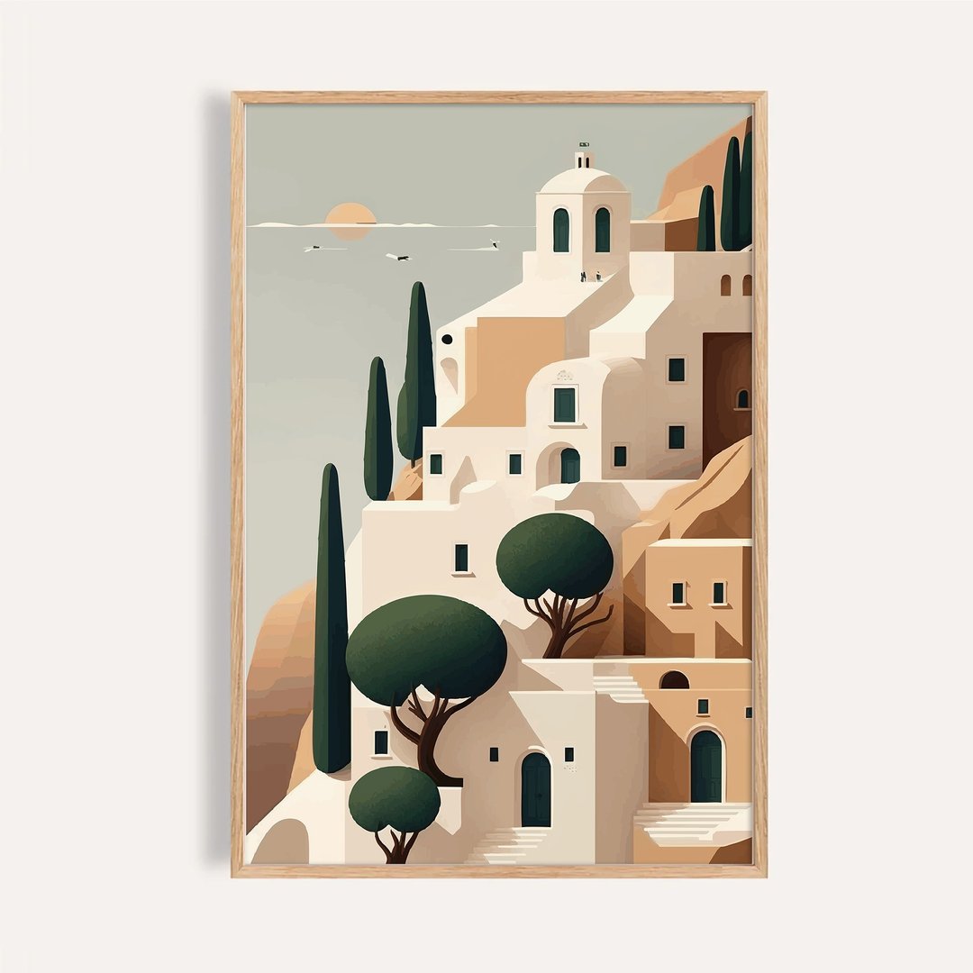 圣托里尼 Santorini / 地中海建筑插画海报 / 无框画 挂画 - 海报/装饰画/版画 - 纸 