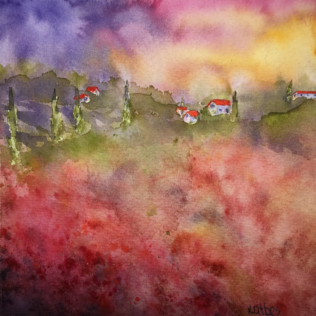 Poppy Tuscany Watercolor painting original wall art - 墙贴/壁贴 - 纸 紫色