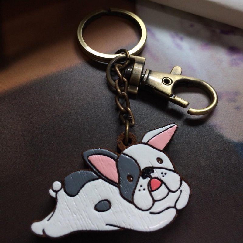 Wooden keyring frech bulldog - 钥匙链/钥匙包 - 木头 灰色