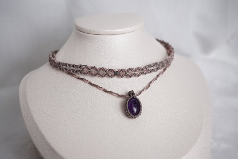 紫水晶 蜡线编织颈绳 颈圈 - 颈链 - 宝石 紫色