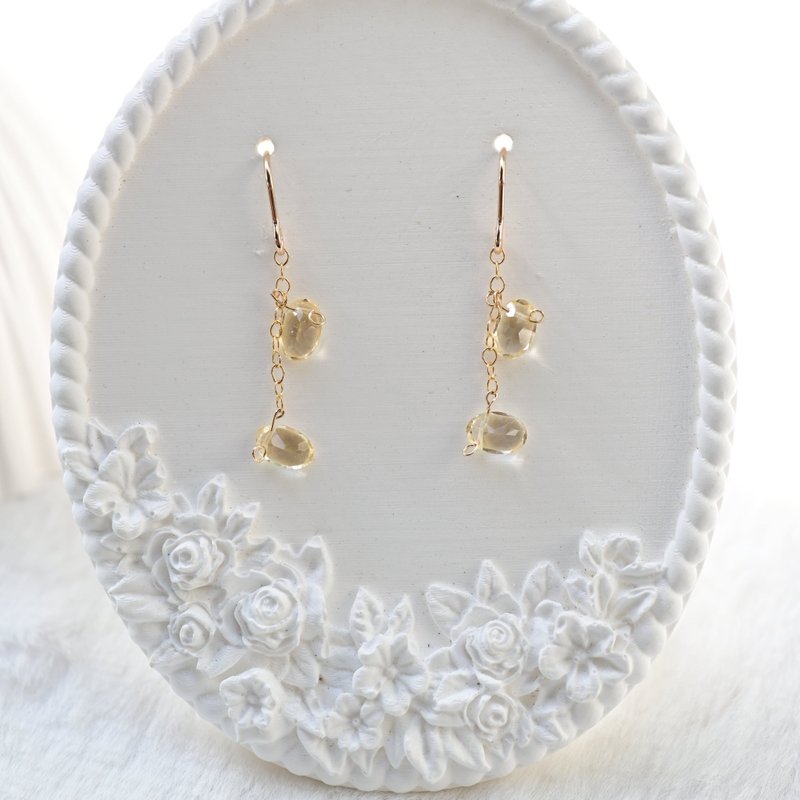 加倍黄水晶-纯手工水晶耳环－财富之石、乐观、自信、新的开始 - 耳环/耳夹 - 水晶 金色