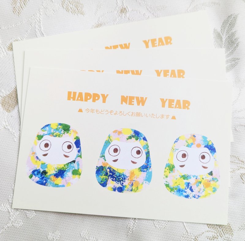 可年年使用的无生肖新年贺卡5张组 (达摩不倒翁) - 卡片/明信片 - 纸 多色