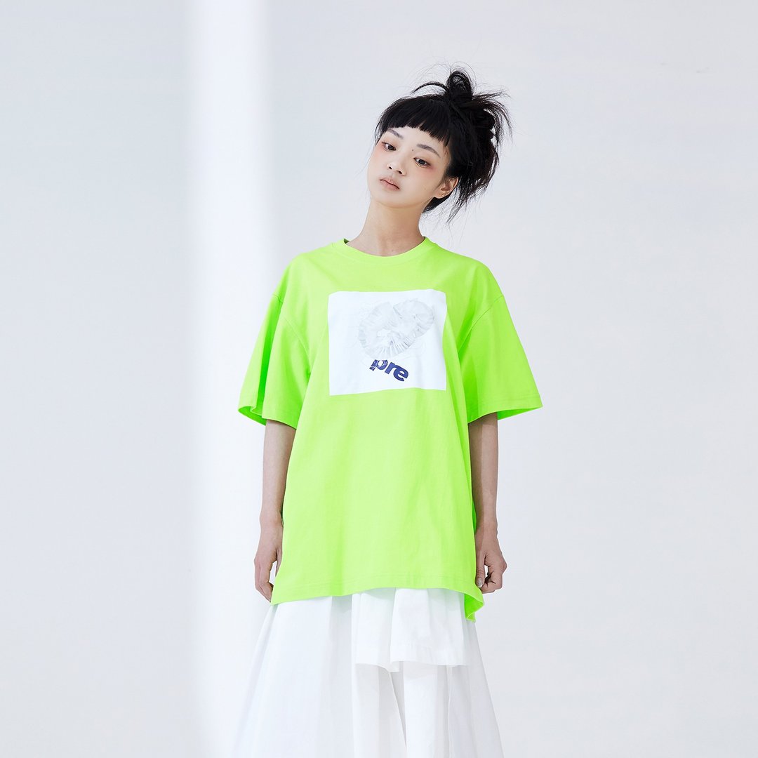 意象抽绳印花T恤 - 女装 T 恤 - 棉 绿色