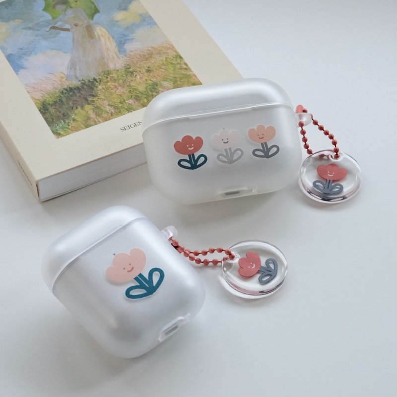 微笑郁金香-AirPods1/2/3/Pro/Pro 2 韩国连体耳机保护套 耳机壳 - 耳机收纳 - 塑料 白色