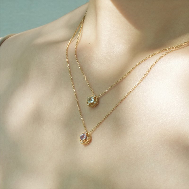 海蓝宝/月光石/亚历山大变石【众星捧月】s925纯银项链 || 独家 - 项链 - 纯银 透明