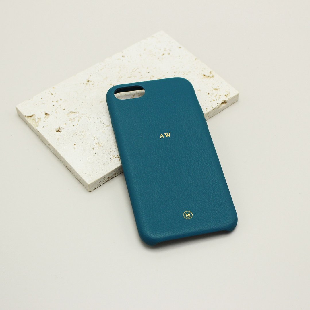 定制化礼物真皮革防摔马卡龙蓝绿色湖水绿湖水蓝iPhone 13手机壳 - 手机壳/手机套 - 真皮 绿色