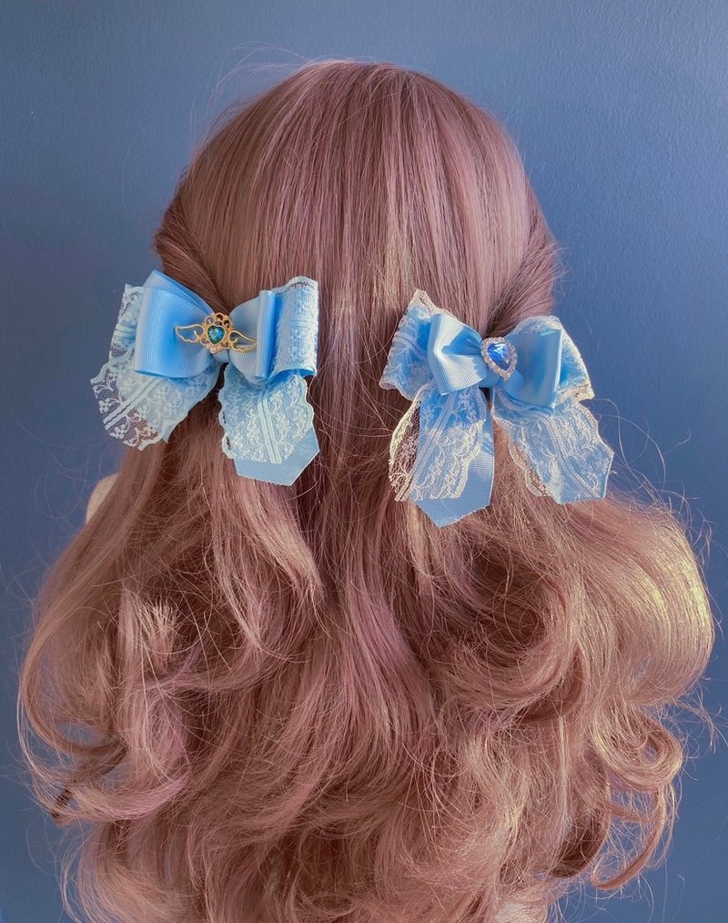 2-layer hair bow, lace work, set of 2 pieces, Hair Bow - 发饰 - 棉．麻 多色