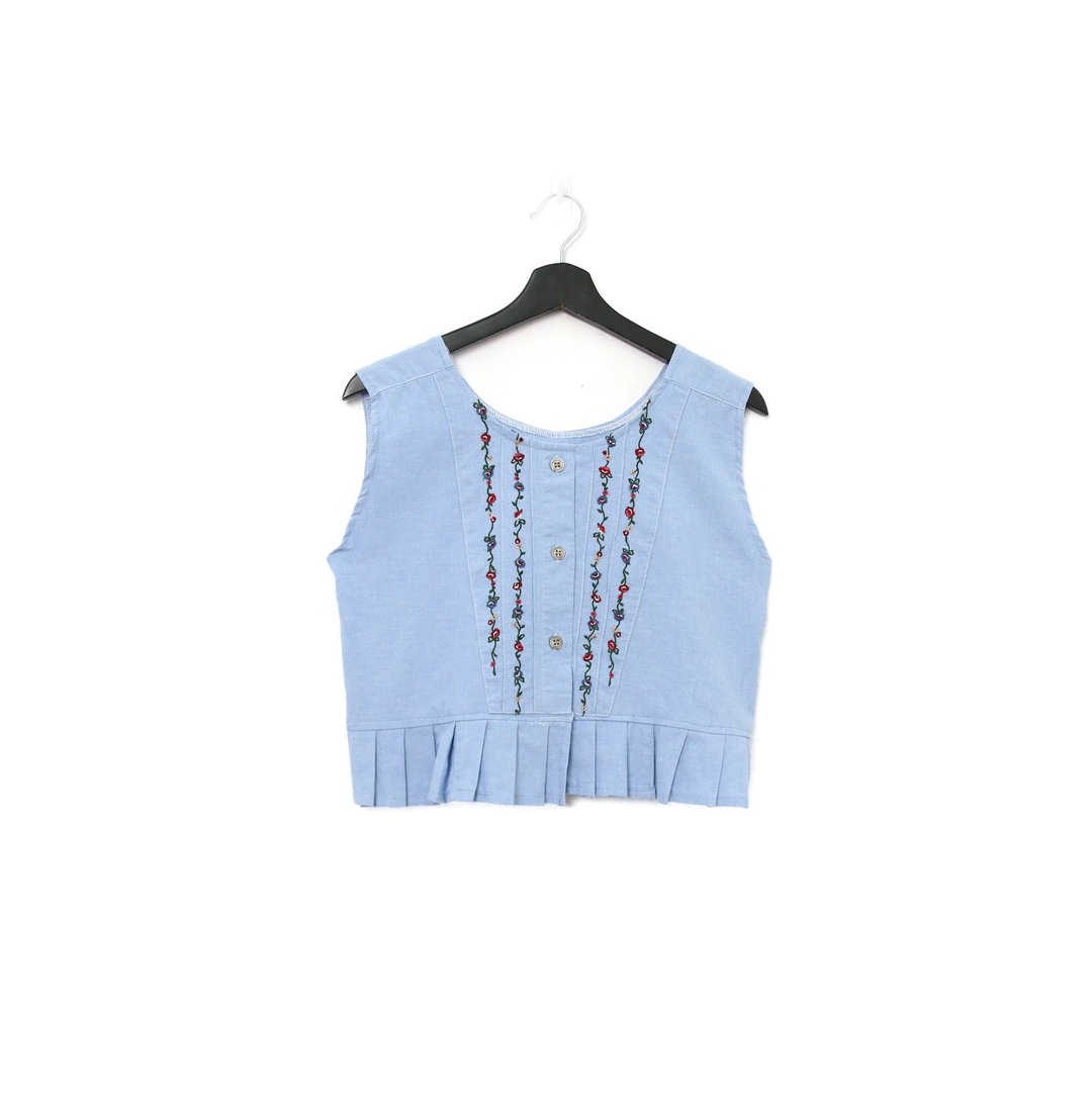 Back to Green-丹宁刺绣背心 红玫瑰 花藤 dv-03//vintage vest - 女装背心 - 棉 