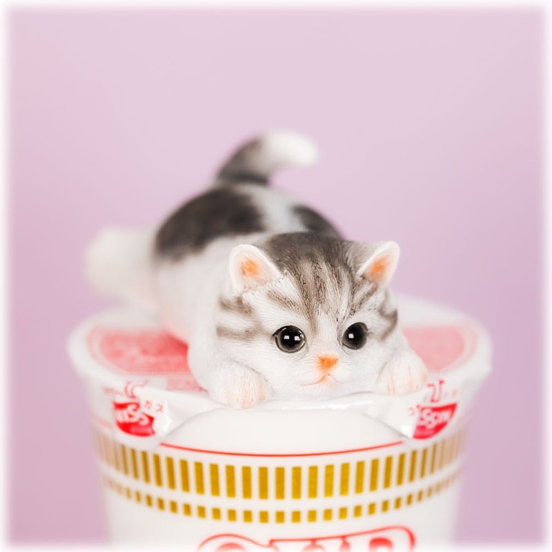 动物泡面盖摆饰附磁铁 / 灰色虎斑猫款 / 母亲节  生日礼物 - 摆饰 - 树脂 灰色