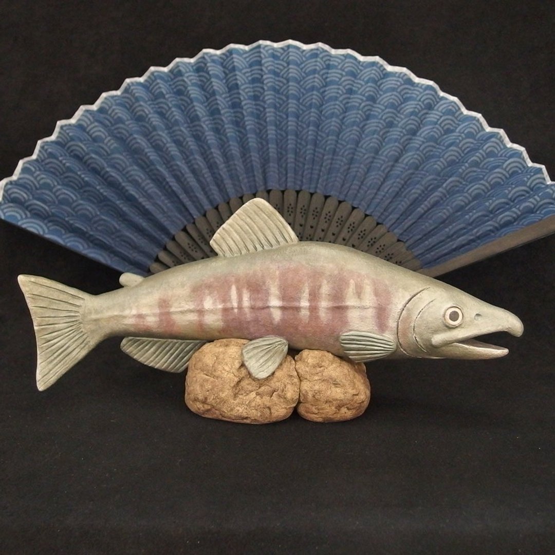 Ceramic Male Chum Salmon (Length:9.8in), Hand-built Ceramic Art - 摆饰 - 陶 