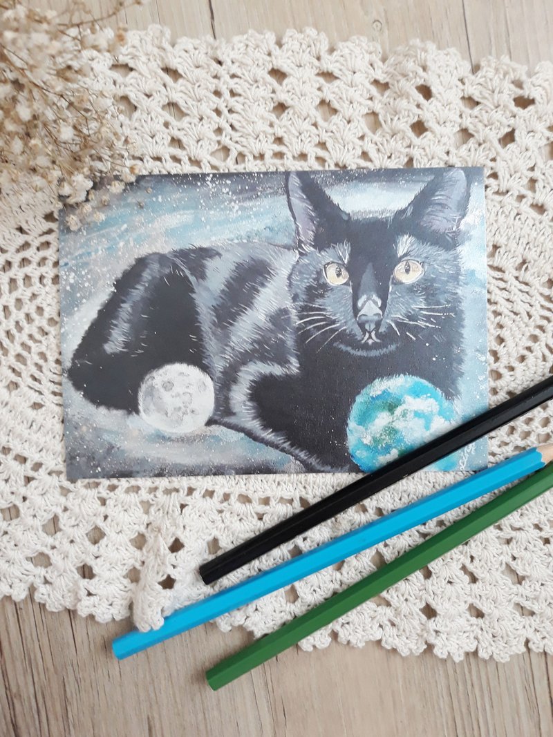 宇宙猫星人-宇宙是猫的 - 卡片/明信片 - 纸 黑色