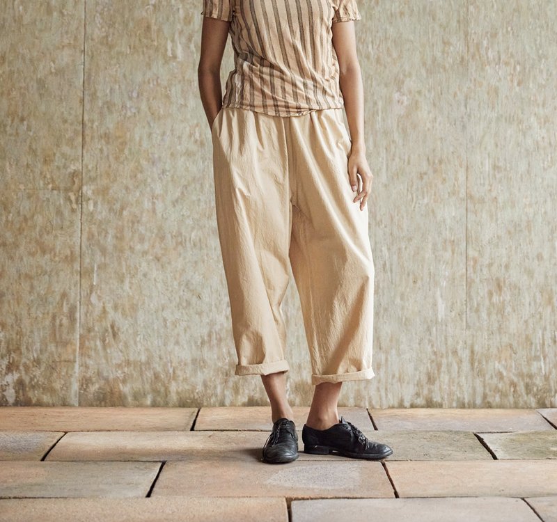 复古文青 丝棉植物染裤子 直筒休闲裤 - 女装长裤 - 其他材质 白色