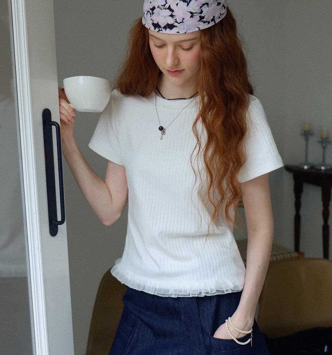 nordic 干爽弹力 欧根纱拼接短袖T恤 - 女装 T 恤 - 其他材质 白色