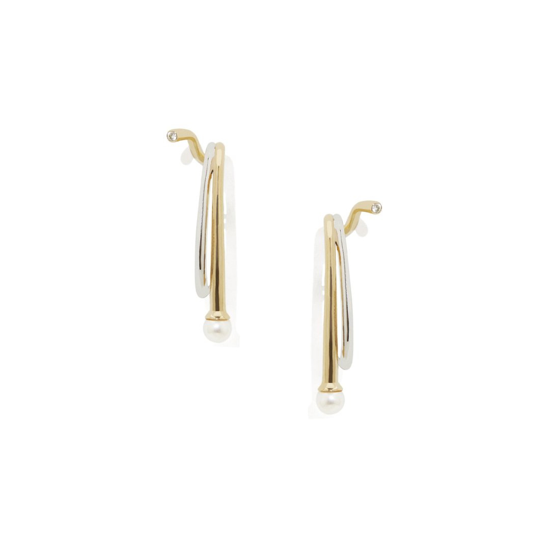 独特双色珍珠耳夹 925银厚镀18K金 Intrepide Pearl Ear Clip - 耳环/耳夹 - 珍珠 金色