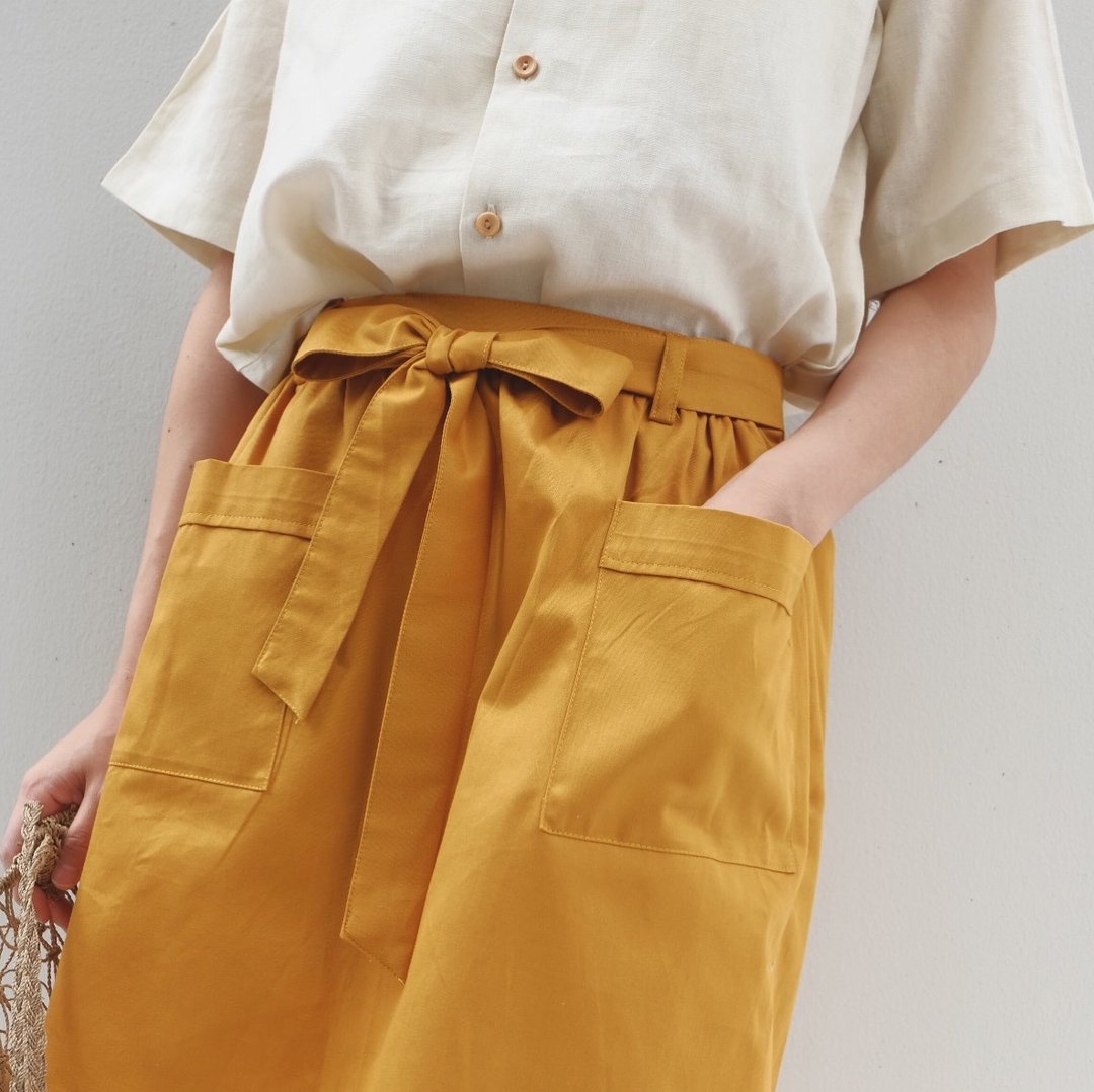Butter B. Skirt - Yellow - 裙子 - 棉．麻 黄色