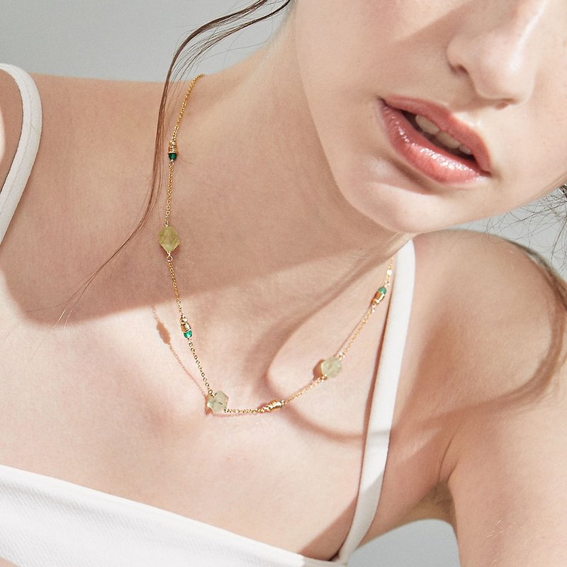 绿叶微光 | 葡萄石 x 绿玛瑙项链 - 项链 - 其他金属 绿色