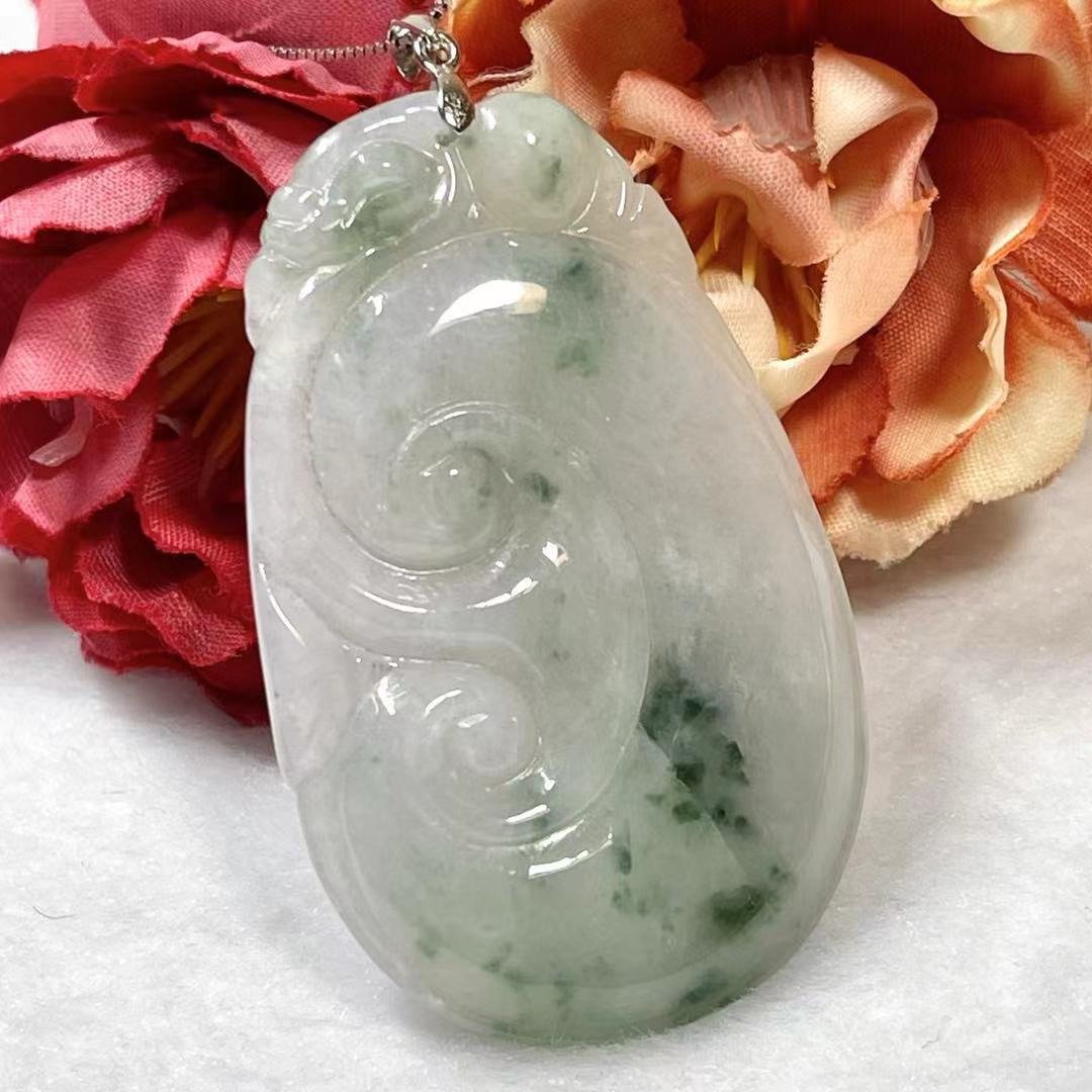 多宝晶石/天然翡翠A货大如意/飘花翡翠/翡/福寿如意/福贝/飘绿花 - 项链 - 玉石 