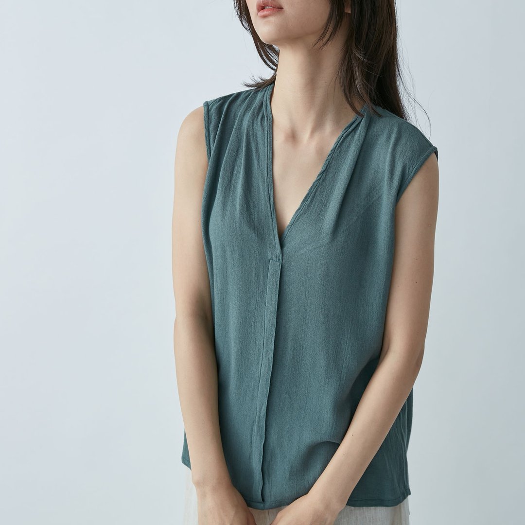 V领背心 - 藻绿 - 女装背心 - 其他人造纤维 绿色