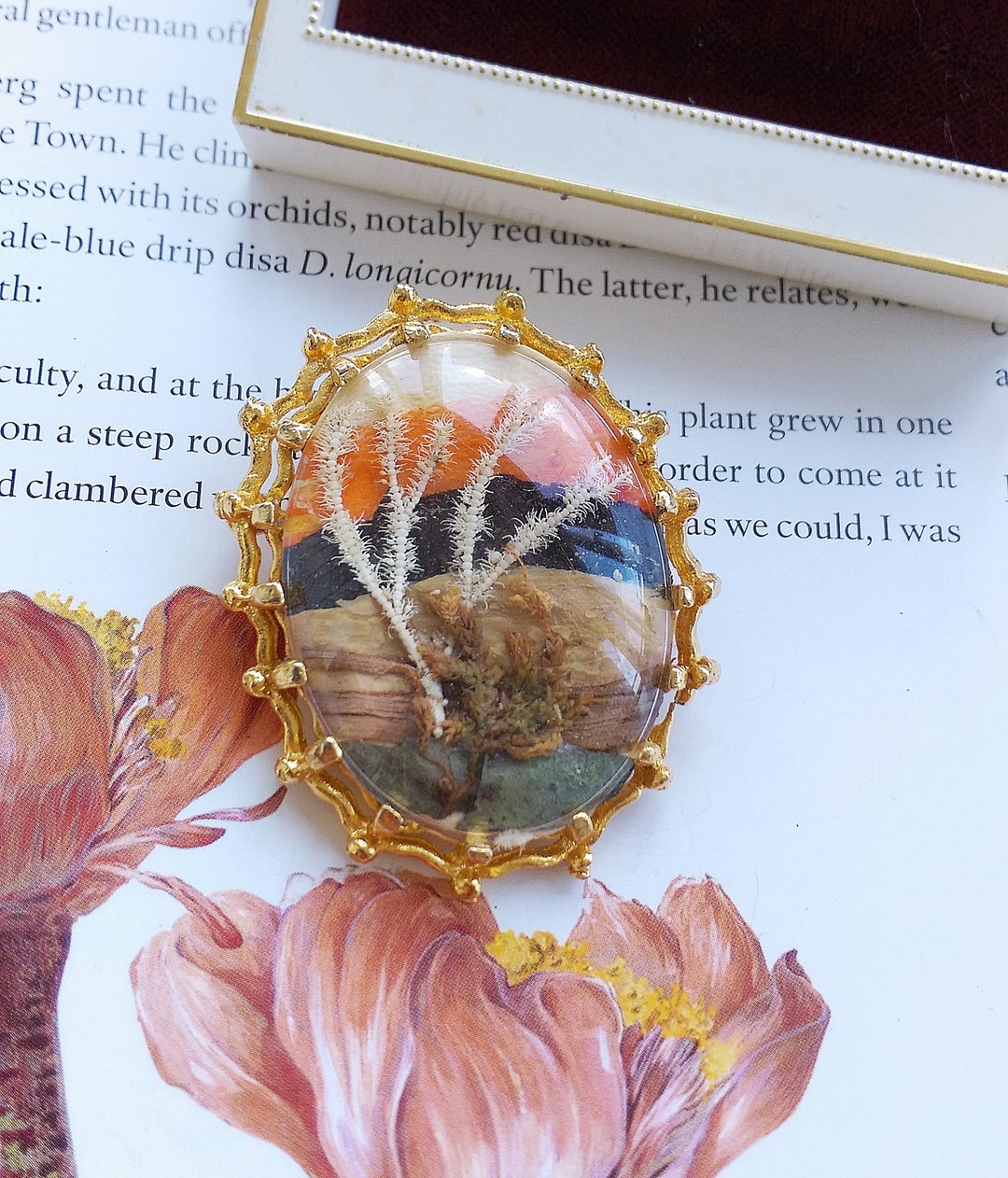 Vintage Jewelry 西洋古董饰品 环节 风景植物标本 干燥花 别针 - 徽章/别针 - 其他金属 金色
