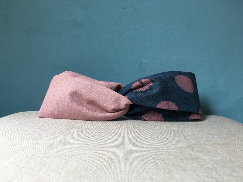 双拼发带 / 蓝粉点点 - 藕粉 - 发带/发箍 - 棉．麻 粉红色