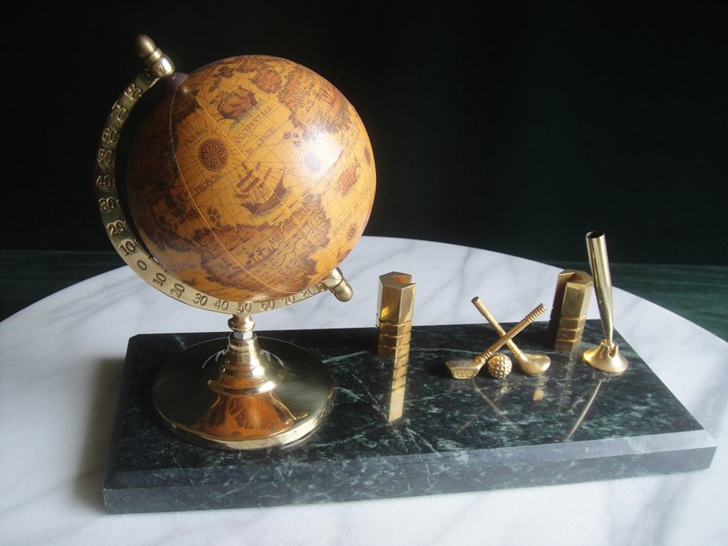 【老时光 OLD-TIME】早期二手台湾制大理石座地球仪名片收纳组 - 摆饰 - 其他材质 多色