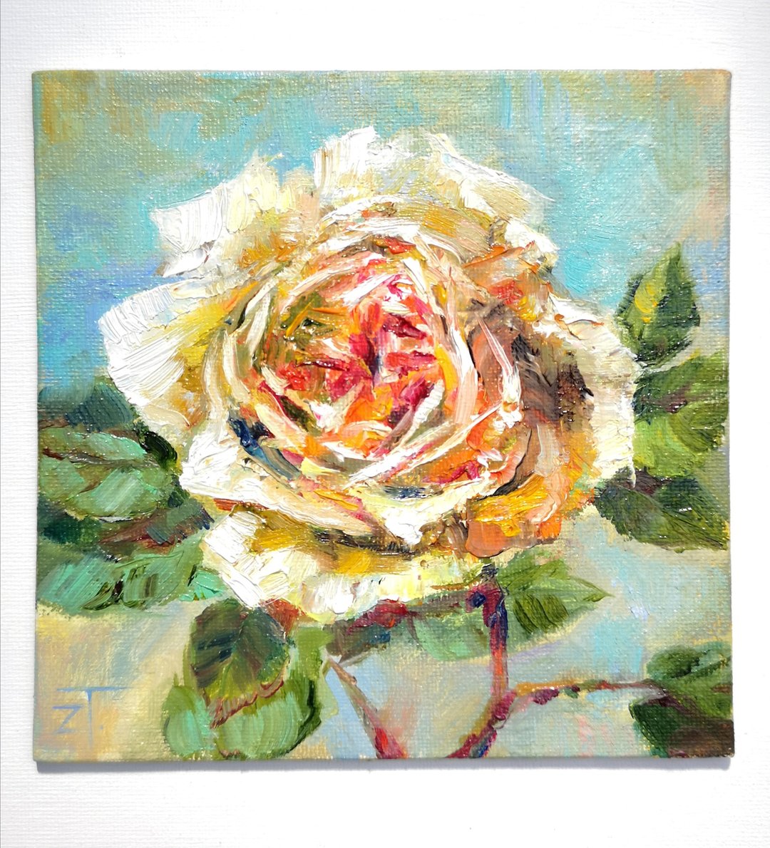 Rose Original Wall Art oil painting on canvas panel 15x15cm. - 海报/装饰画/版画 - 其他材质 