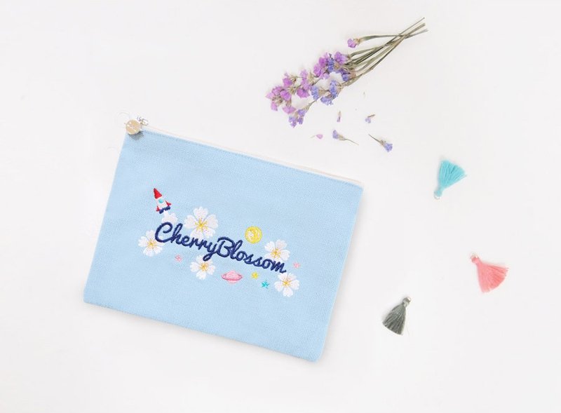 Dear My Universe 樱花星球化妆包 \ 小物包 - 蓝 - 手拿包 - 其他材质 蓝色
