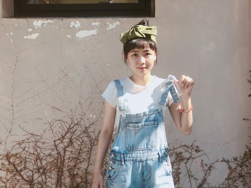 微苦的大人味 抹茶 扭结宽版发带 ggoomstudio - 发带/发箍 - 棉．麻 绿色