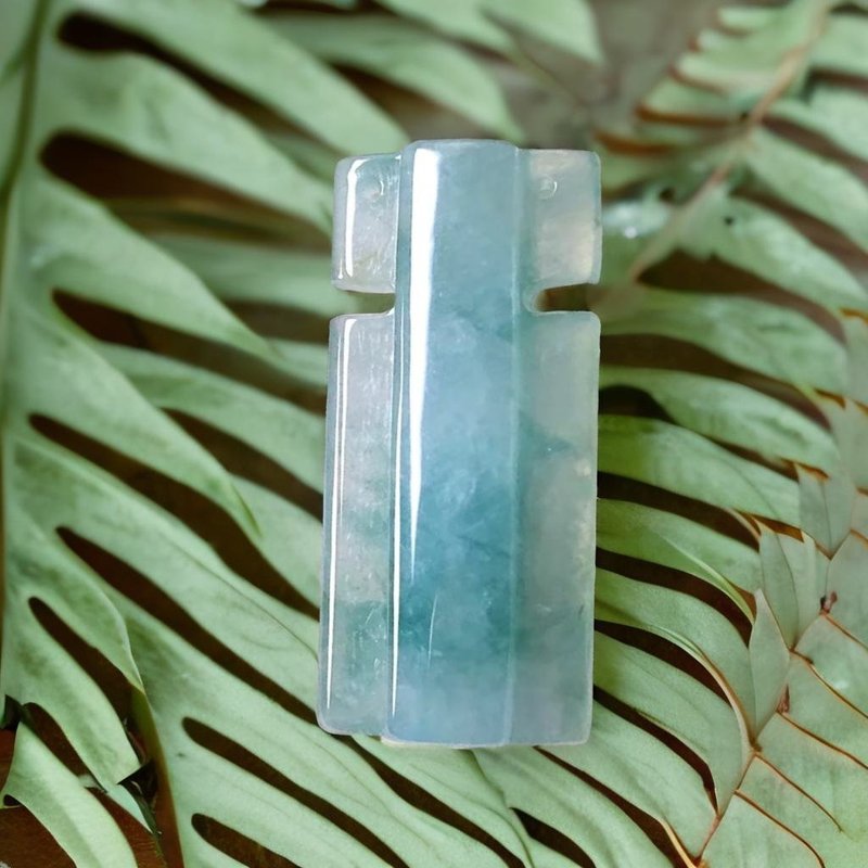 冰种飘蓝花翡翠金财库刀壁项链 | 天然缅甸玉A货翡翠 | 送礼 - 项链 - 玉石 多色