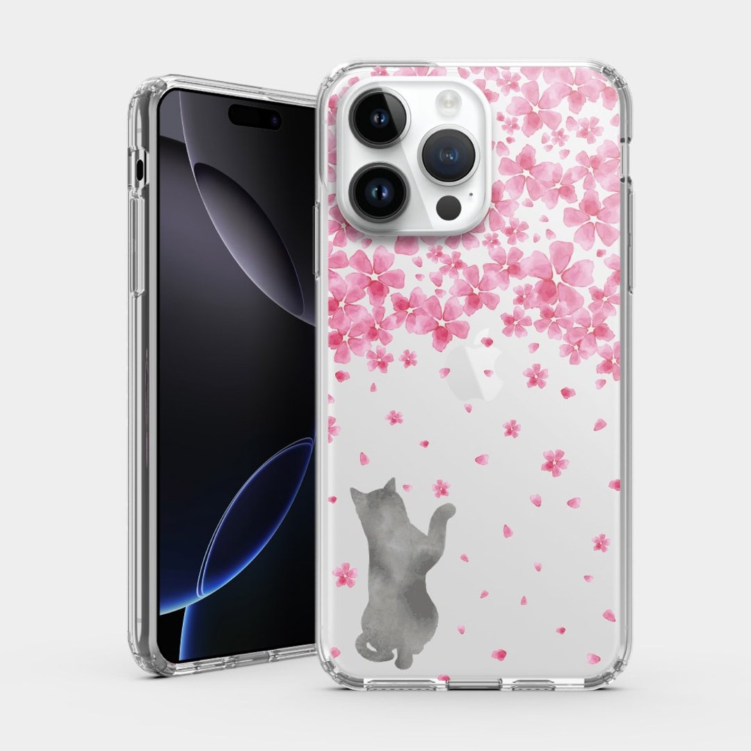 樱花与猫 IPHONE i16 i15 i14 i13 i12 保护壳 透明手机壳 IP234 - 手机壳/手机套 - 塑料 透明