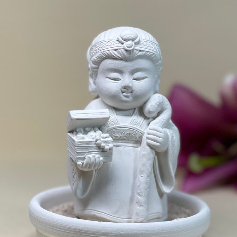 神明公仔 招财纳福土地婆婆 小盘套组 招财 佛 - 香薰/精油/线香 - 其他材质 白色