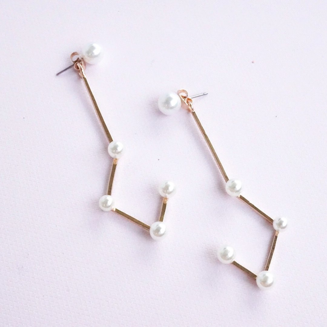 constellation earring - 耳环/耳夹 - 宝石 粉红色