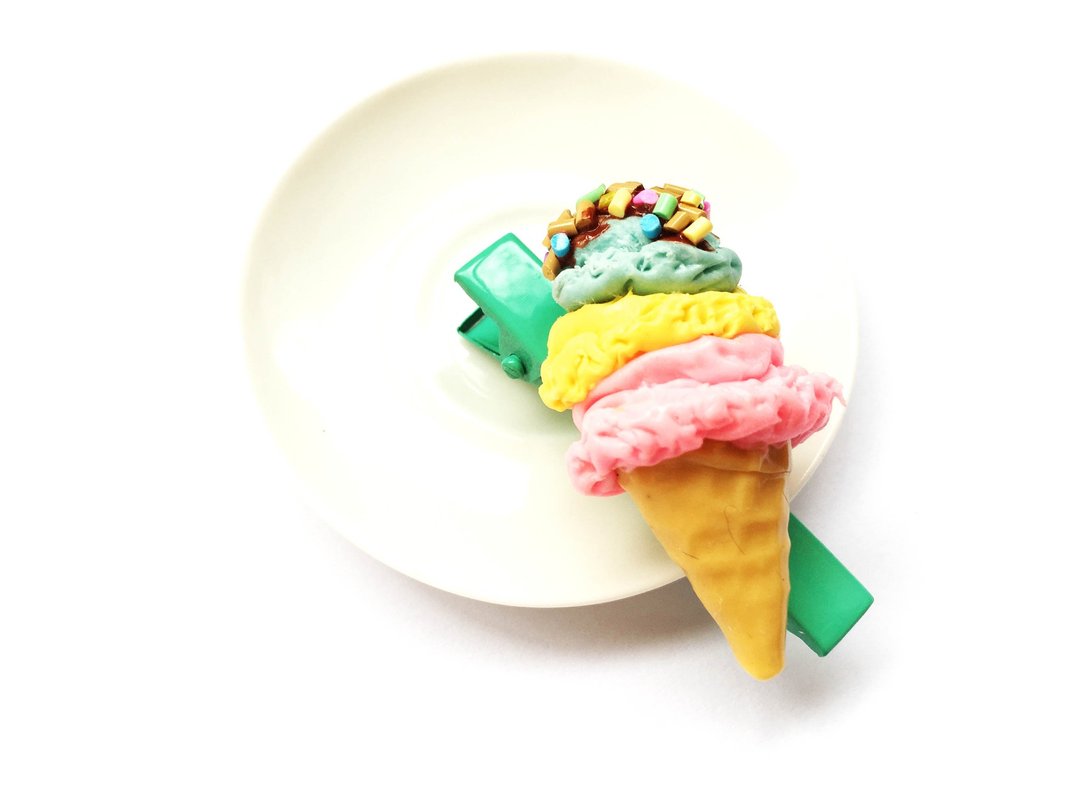 Assorted ice cream clip sea blue hair clip - 发饰 - 粘土 绿色
