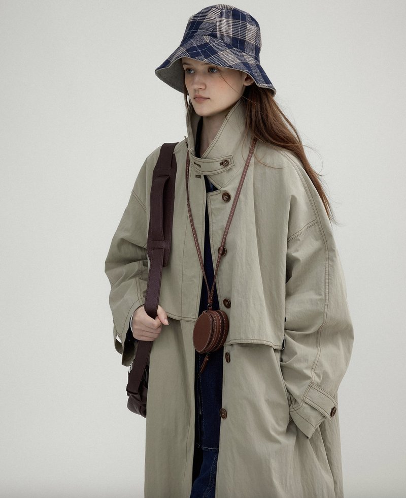 夏洛克手稿 / 水洗长款风衣外套 / 立领纸感 - 女装休闲/机能外套 - 其他材质 绿色