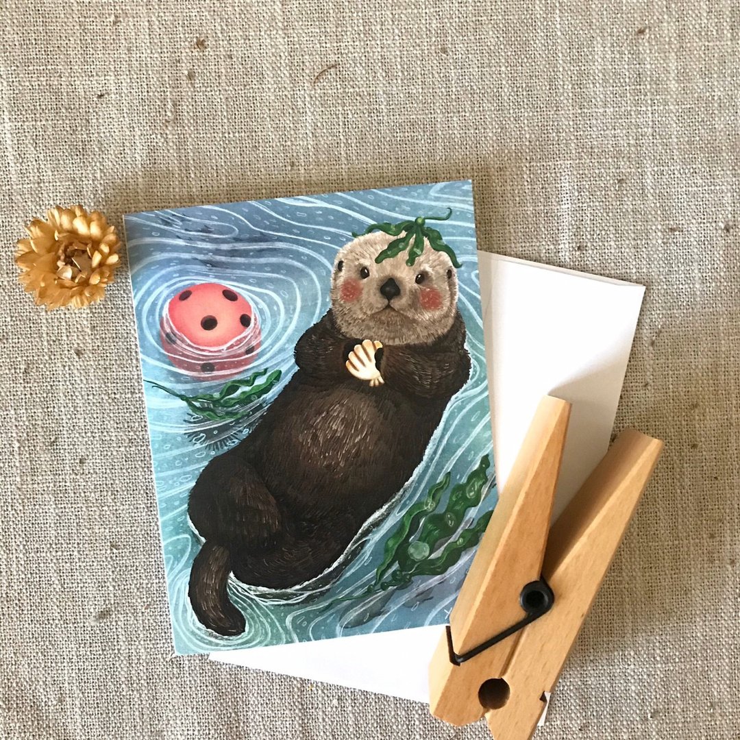 救救海獭 - 海洋生物珍藏系列问候卡片 Bestar X Yen Arts+Design - 卡片/明信片 - 纸 粉红色