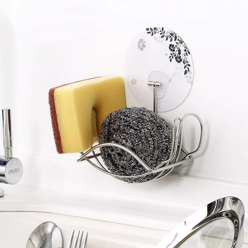 304不锈钢制菜瓜布架　与钢刷一并收好　好用的水槽篮物件 - 摆饰 - 其他金属 灰色