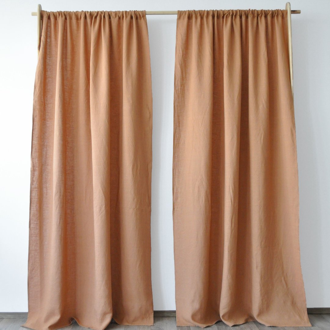 Clay regular and blackout linen curtains / Custom curtains / 2 panels - 门帘/门牌 - 亚麻 咖啡色
