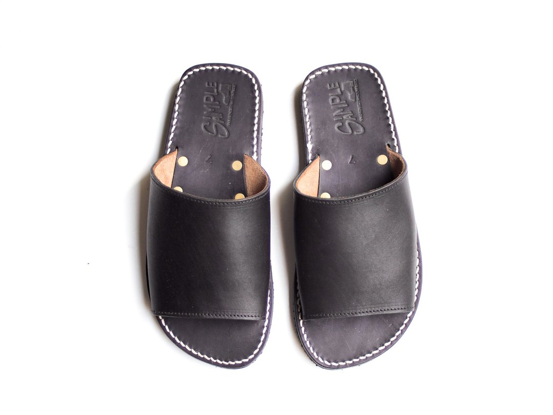 【SS Sandals】 订制款 NICE 尼斯 黑色牛皮拖鞋 - 男女凉鞋 - 真皮 黑色